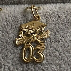 Vintage Y2K 14K Signed‎ OR Yellow Gold Diamond Cut 2003 Graduation Charm Pendant